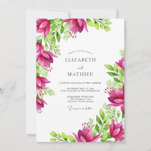 Fuchsia Lebendige Tropische Hochzeit Einladung