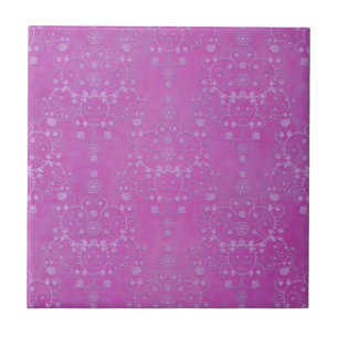 Fuchsia Lila Floral Damask Muster Fliese