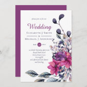 Fuchsia Lila Pink Floral Wedding Einladung (Vorne/Hinten)