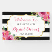 Fuchsia Lila Red Floral Stripes Brautparty Banner (Horizontal)