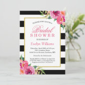 Fuchsia Lila Red Floral Stripes Brautparty Einladung (Stehend Vorderseite)