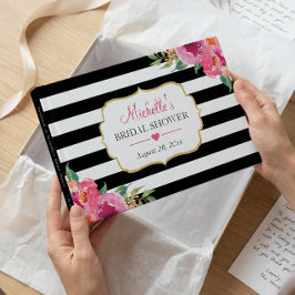 Fuchsia Lila Red Floral Stripes Brautparty Gästebuch