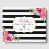 Fuchsia Lila Red Floral Stripes Brautparty Gästebuch (Vorderseite)