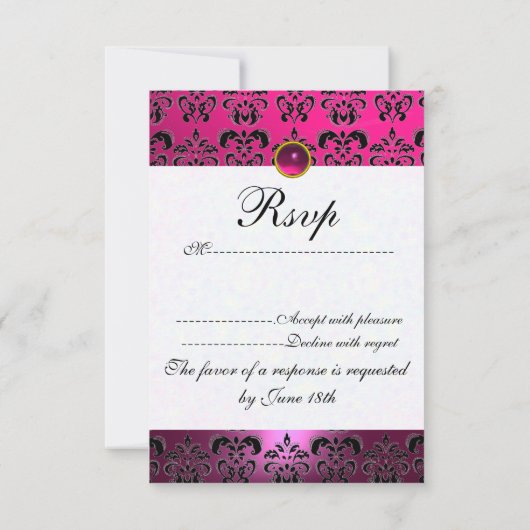 FUCHSIA LILA SCHWARZ-WEISSE DAMASK MONOGRAM UAWG RSVP KARTE (Rückseite)