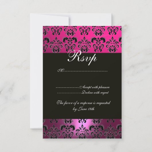 FUCHSIA LILA SCHWARZE DAMASK MONOGRAMM UAWG weiß RSVP Karte (Rückseite)