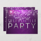 Fuchsia Lila Sparkino PARTY Einladungspostkarte (Vorne/Hinten)