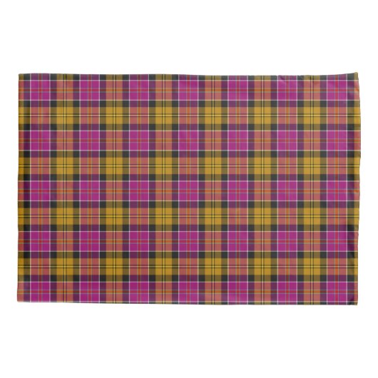 Fuchsia Lila und Gold Culloden Scottish Tartan Kissenbezug (Rückseite)