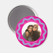 Fuchsia Lilac Wavy Circle Photo Frame with Text Magnet (Vorderseite/Rückseite)