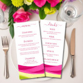 Fuchsia & Lime Green Wedding Dinner and Bar Menu  Menükarte