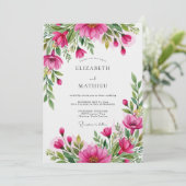 Fuchsia Lush Bloom Wedding Einladung (Stehend Vorderseite)
