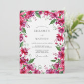 Fuchsia Lush Botanical Wedding Einladung (Stehend Vorderseite)