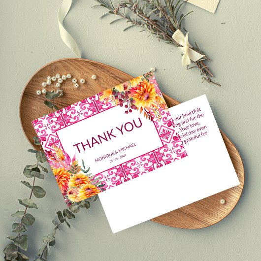 Fuchsia Majolica Fliesen Orange Dahlien Dankeskarte