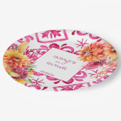 Fuchsia Majolica Fliesen Orange Dahlien Vorlage Pappteller (Schrägansicht)