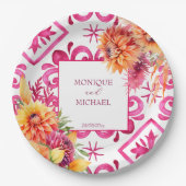 Fuchsia Majolica Fliesen Orange Dahlien Vorlage Pappteller (Vorderseite)