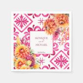 Fuchsia Majolica Fliesen Orange Dahlien Vorlage Serviette (Vorderseite)