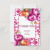 Fuchsia Majolica Fliesen Orangenbäume Dankeskarte (Vorderseite)