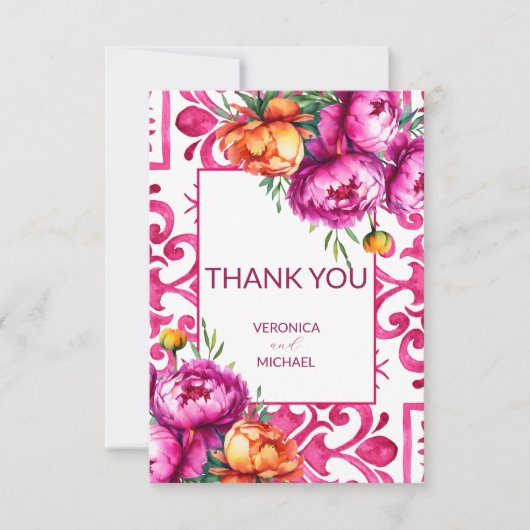 Fuchsia Majolica Fliesen Orangenbäume Dankeskarte (Vorderseite)