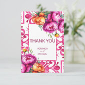 Fuchsia Majolica Fliesen Orangenbäume Dankeskarte (Stehend Vorderseite)