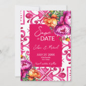 Fuchsia Majolica Fliesen Orangenbäume Hochzeit Save The Date (Vorderseite)