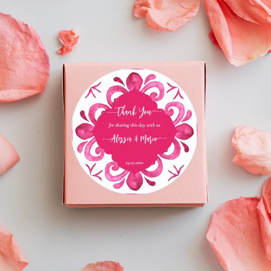 Fuchsia Majolica Magenta Fliesen personalisiert Runder Aufkleber