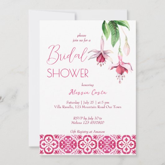 Fuchsia Majolica magenta tiles Brautparty Einladung (Vorderseite)