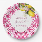 Fuchsia Majolica magenta tiles Brautparty Pappteller (Vorderseite)