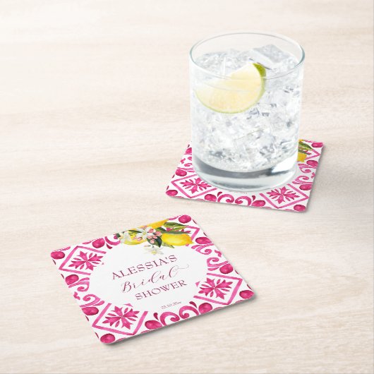 Fuchsia Majolica magenta tiles Brautparty Rechteckiger Pappuntersetzer (Vor Ort)