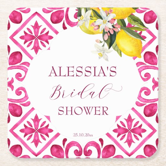 Fuchsia Majolica magenta tiles Brautparty Rechteckiger Pappuntersetzer (Vorderseite)