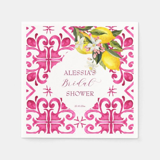 Fuchsia Majolica magenta tiles Brautparty Serviette (Vorderseite)