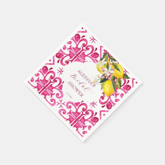 Fuchsia Majolica magenta tiles Brautparty Serviette (Ecke)