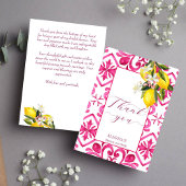 Fuchsia Majolica magenta tiles lemon Brautparty Dankeskarte