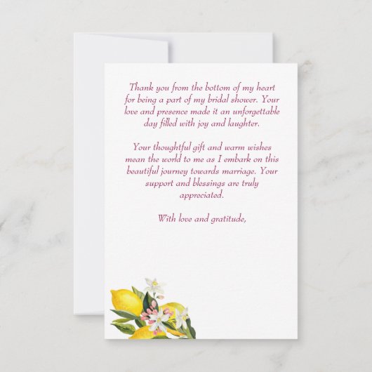 Fuchsia Majolica magenta tiles lemon Brautparty Dankeskarte (Rückseite)