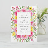 Fuchsia Malerische Flora Hochzeit Einladung (Stehend Vorderseite)