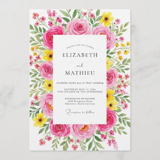 Fuchsia Malerische Flora Hochzeit Einladung (Vorderseite)