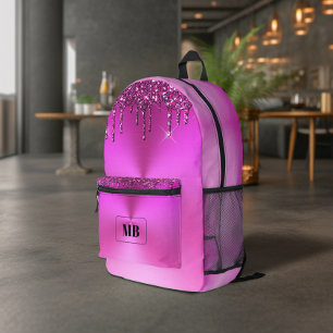 Fuchsia Metallic Glitter Tropf Monogrammiert Bedruckter Rucksack