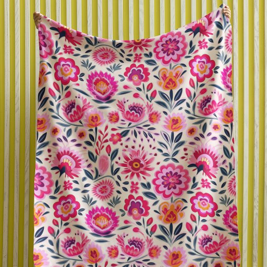 Fuchsia Mexikanische Blume Muster Vibrannt Fleecedecke