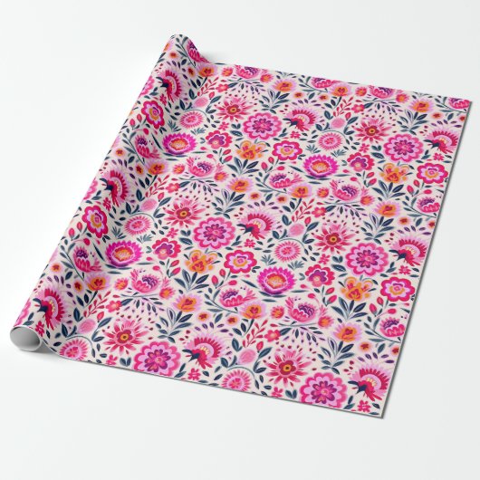 Fuchsia Mexikanische Blume Muster Vibrannt Geschenkpapier (Ungerollt)