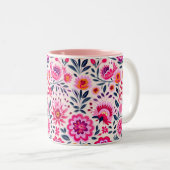 Fuchsia Mexikanische Blume Muster Vibrannt Zweifarbige Tasse (VorderseiteRechts)