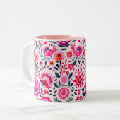 Fuchsia Mexikanische Blume Muster Vibrannt Zweifarbige Tasse (Vorderseite Links)