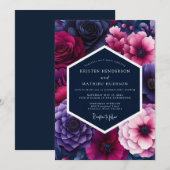 Fuchsia Midnight Bloom Wedding Einladung (Vorne/Hinten)