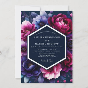 Fuchsia-Midnight-Flora-Hochzeit Einladung