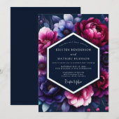 Fuchsia-Midnight-Flora-Hochzeit Einladung (Vorne/Hinten)