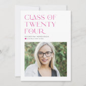 Fuchsia Minimalistisch Class of 2024 Foto Abschlus Ankündigung (Vorderseite)