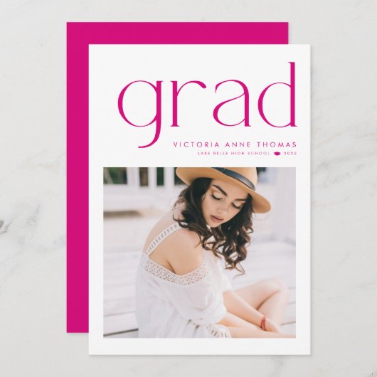 Fuchsia Minimalistisch Typografy Foto Abschluss Ankündigung (Vorne/Hinten)