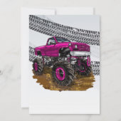 Fuchsia Monster Truck Birthday Party Einladung (Rückseite)