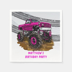 Fuchsia Monster Truck Boy Birthday Party Serviette