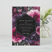 Fuchsia Moody Flora Hochzeit Einladung (Stehend Vorderseite)