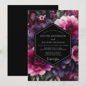 Fuchsia Moody Flora Hochzeit Einladung (Vorne/Hinten)