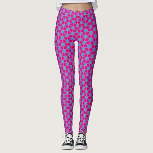Fuchsia, Muster für blaugrüne Blume Leggings (Vorderseite)