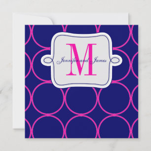 Fuchsia Navy Blau Moderne Hochzeits-Einladung #3 Einladung